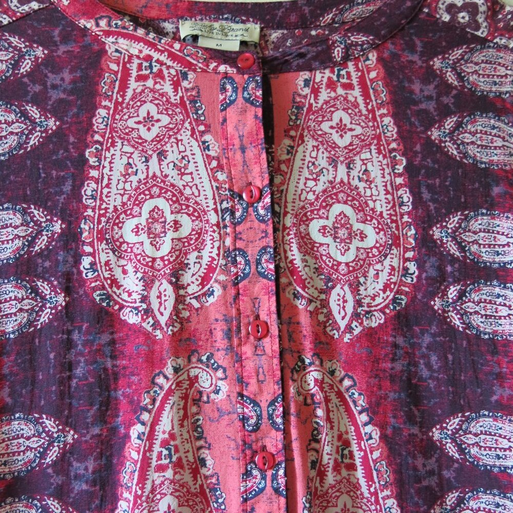 Lucky Brand Live In Love Paisley Pink Purple Long Sleeve Bohemian Blouse Size M - Picture 3 of 9